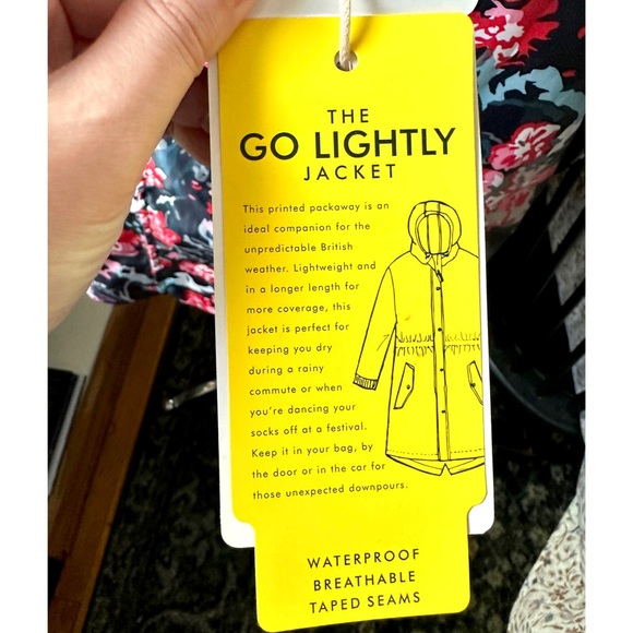 Joules Go Lightly Navy Floral Print Waterproof Pack away Hooded Rain Jacket - Picture 8 of 11